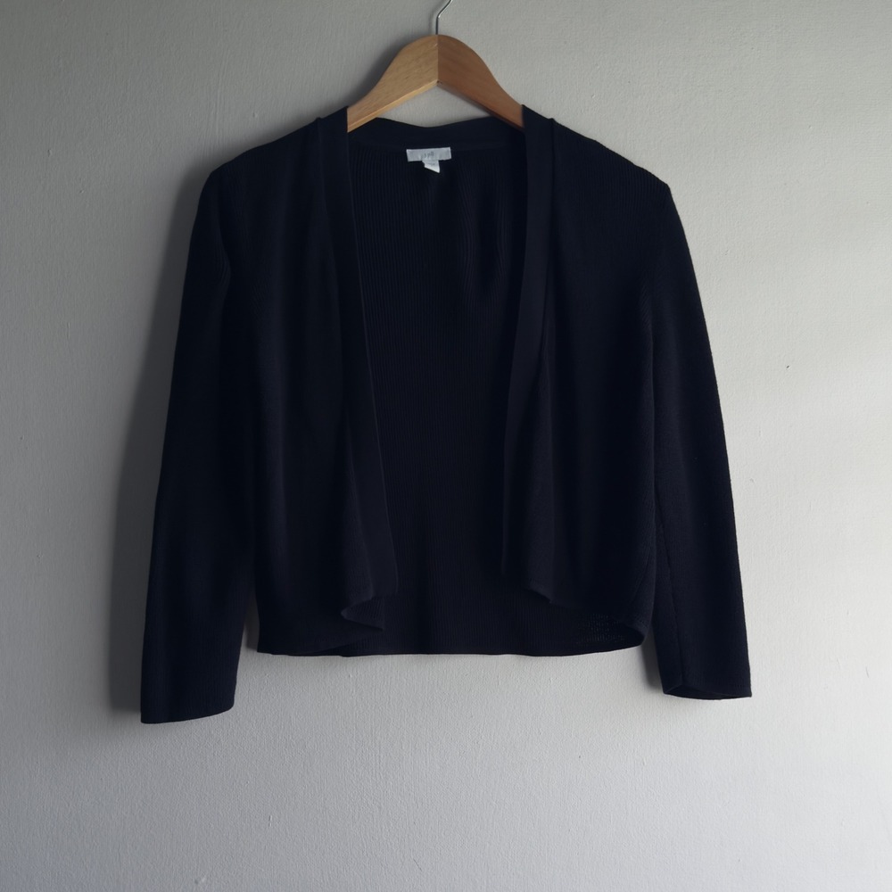 J. Jill Ribbed Open Front Cardigan Sweater Women Small Black Preppy Cropped